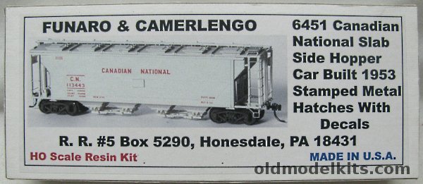Funaro & Camerlengo 1/87 1953 40' 4 Bay Covered Hopper Canadian National - with Stamped Metal Hatches- Resin HO Craftsman Kit, 6451 plastic model kit